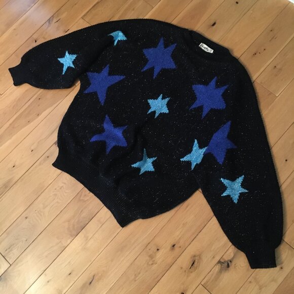 Vintage 80s Angora Wool Punky Stars + Sparkles Knit Sweater - Picture 12 of 16